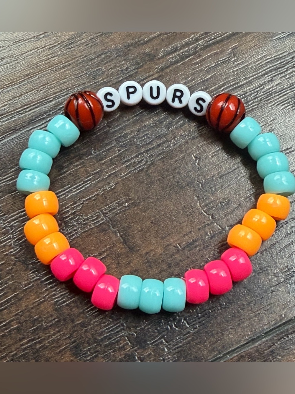 San Antonio ‘SPURS’ Beaded Bracelet in Turquoise, Hot Pink & Orange - UNISEX